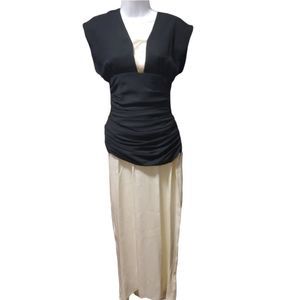 Vintage Miss O by Oscar De La Renta Ruched Black White Midi Dress (fits size XS)